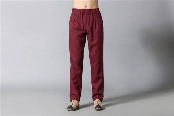 Men Casual Simple Pure Color Cotton and Linen Pants