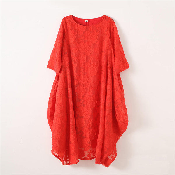 Women Zen Style Causal Round-neck Long Loose Tea Length Dress