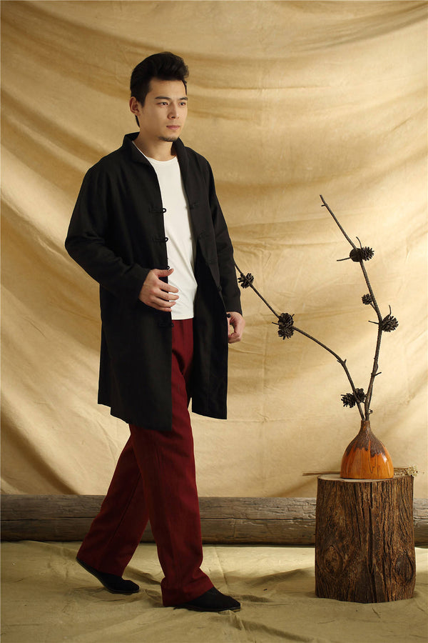 Men Chinese Traditional Kung Fu Tai Chi Hanfu Style Linen and Cotton Jacket