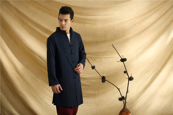 Men Chinese Traditional Kung Fu Tai Chi Hanfu Style Linen and Cotton Jacket
