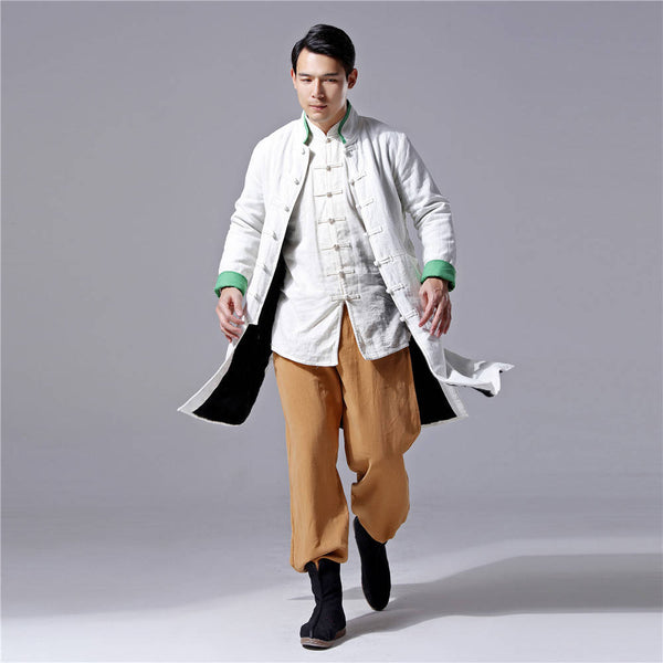 Men Chinese Traditional Style KungFu TaiChi Hanfu Linen and Cotton Tunic (Inside With Velvet)