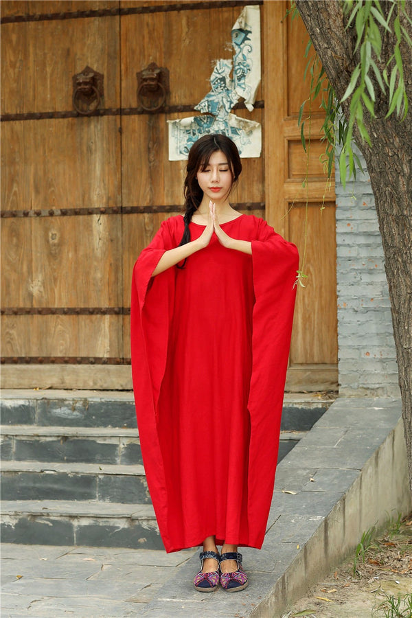 Women Eastern Style Ankle Length Butterfly Type Linen and Cotton Dress