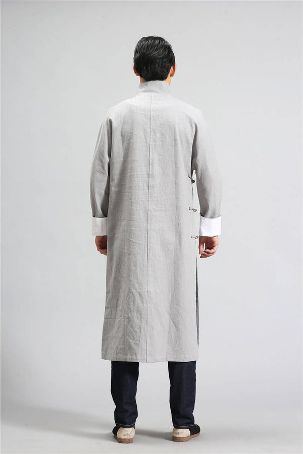 Men Tranditional Chinese KungFu Style Tunic Type Linen and Cotton Coat