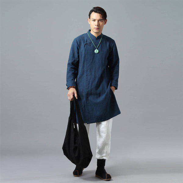 Men Asian Style Long-sleeved Linen and Cotton Tunics