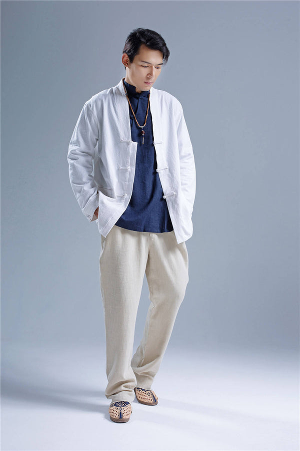 Men Linen Jacket – Retro Chinese Style Loose Causal Linen and Cotton Men's Jacket