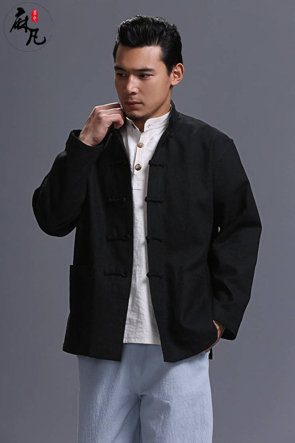 Men Linen Jacket – Retro Formal Chinese Style Linen and Cotton Men's Jacket