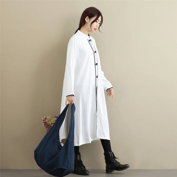 Women Retro Style Loose Causal Linen and Cotton Tunic