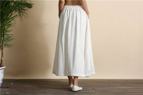 Women Retro Pure color Linen and Cotton Ankle Length Bud Skirt