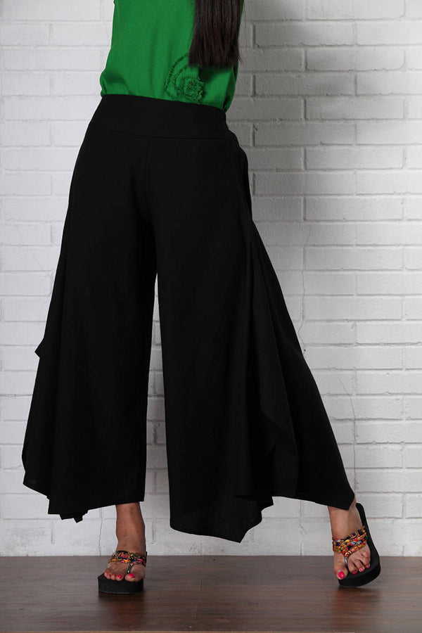 Women Pure Color Linen and Cotton Wide Leg Pants