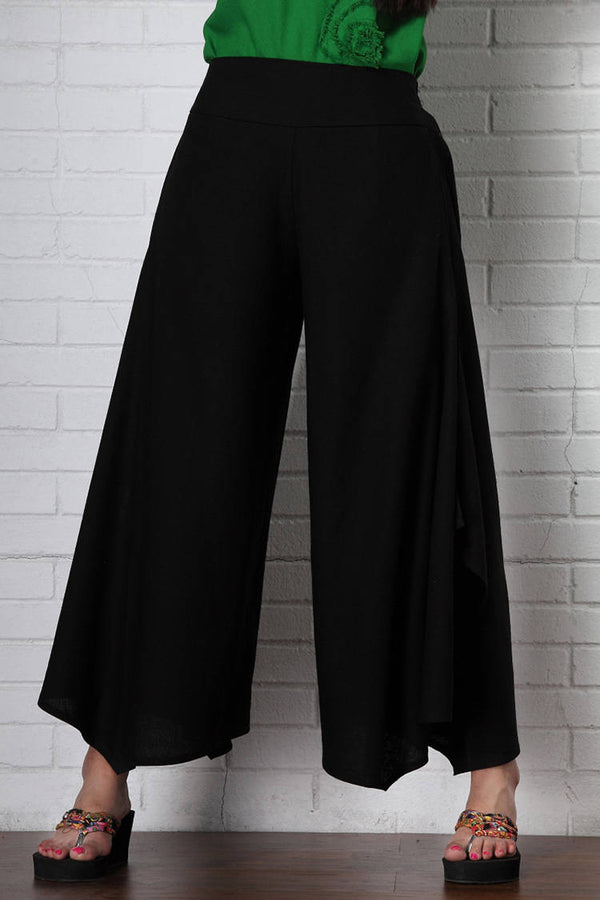 Women Pure Color Linen and Cotton Wide Leg Pants