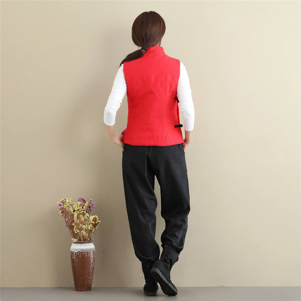 Women Retro Asian Style Quilted Linen and Cotton Vest