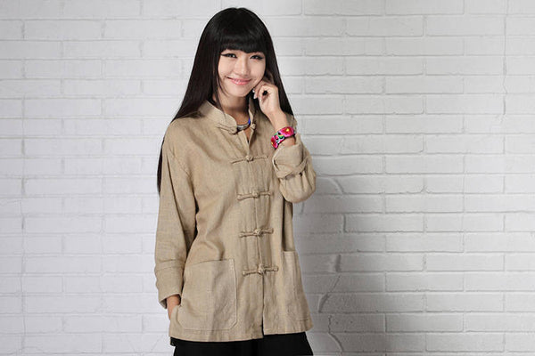 Women Chinese Traditional Style KungFu TaiChi HanFu Linen and Cotton Top