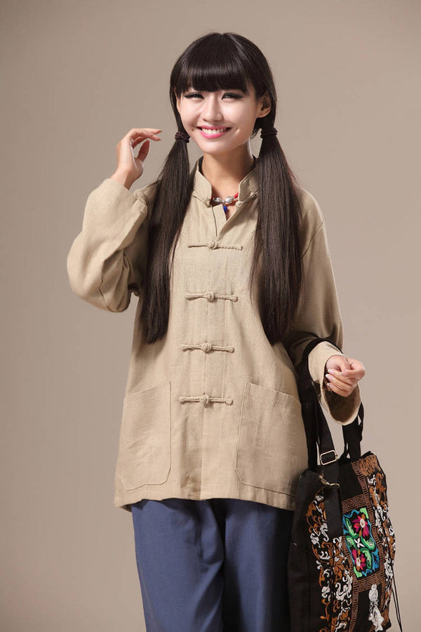 Women Chinese Traditional Style KungFu TaiChi HanFu Linen and Cotton Top