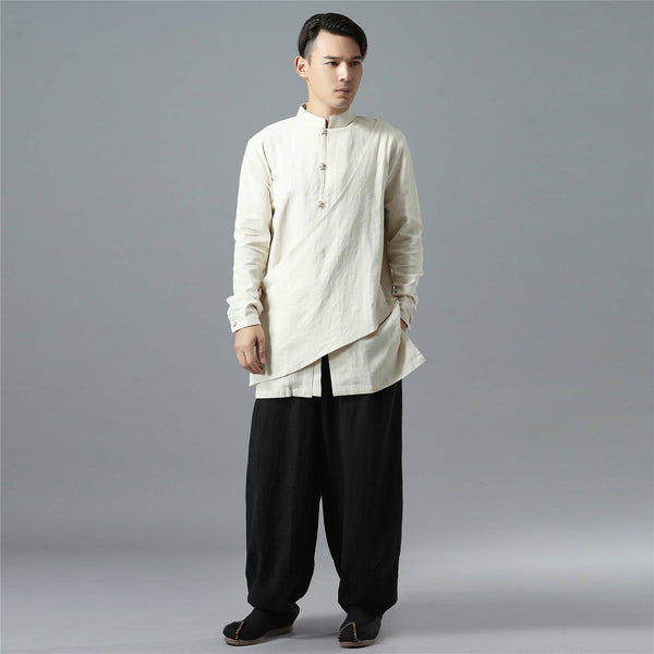 Men Modern Hangfu Kungfu Zen Style Linen and Cotton Tunics