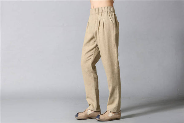 Men Casual Simple Pure Color Cotton and Linen Pants