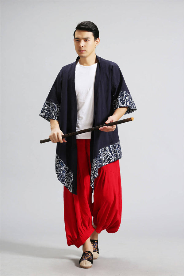 Men Retro Style Thin Linen and Cotton Shrugs Ponchos