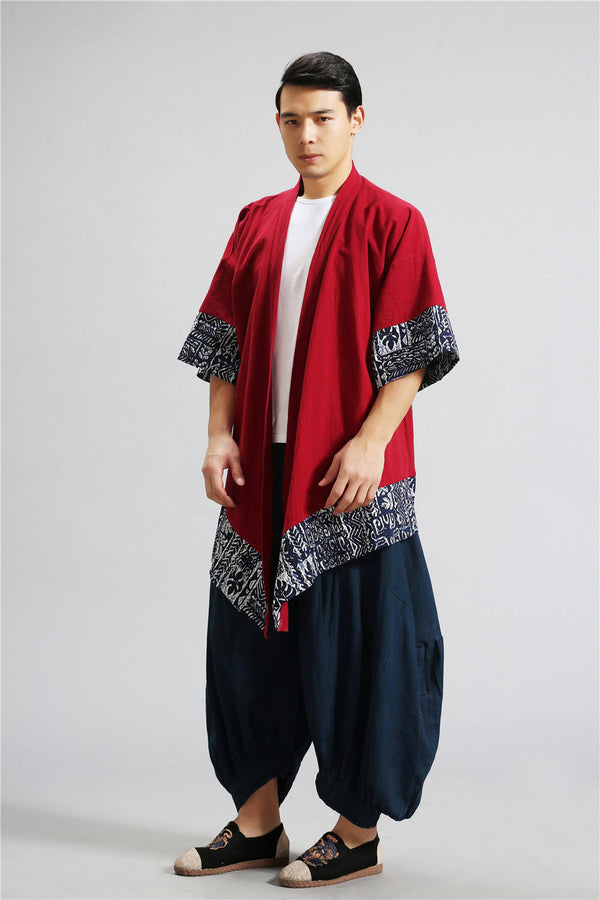 Men Retro Style Thin Linen and Cotton Shrugs Ponchos