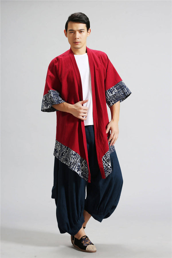 Men Retro Style Thin Linen and Cotton Shrugs Ponchos