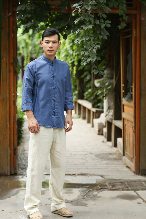 Men Retro Style Hanfu Linen and Cotton Shirts Tops
