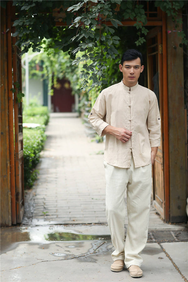 Men Retro Style Hanfu Linen and Cotton Shirts Tops