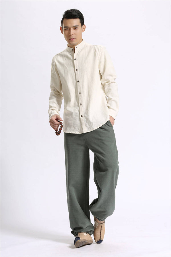 Men Hanfu Style Linen and Cotton Shirt Top