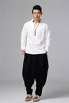 Men New Style Hangfu Kungfu Style Linen and Cotton T-shirts Tops