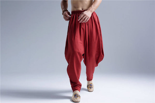 30% Sale!!! Men New Style Loose Pure Color Linen Hanging Crotch Pants
