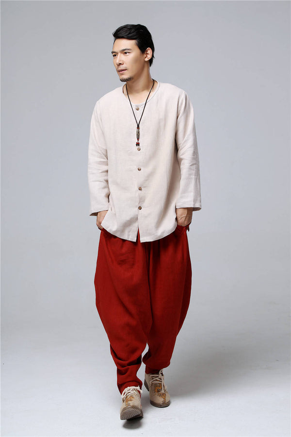 Linen Men Hanfu Tops – Tai Chi Style Hanfu Men's Linen Cardigan Tops