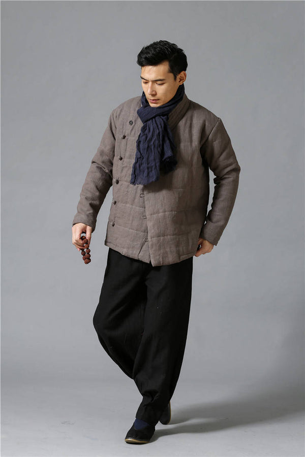 Men Modern Style Linen and Cotton Quilted Jacket