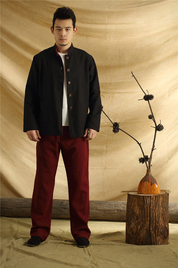 Men Asian Traditional Style Double-sided Linen and Cotton Jacket