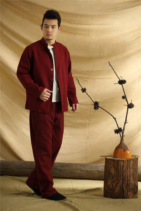 Men Asian Traditional Style Double-sided Linen and Cotton Jacket