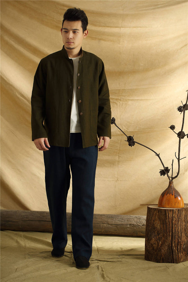 Men Asian Traditional Style Double-sided Linen and Cotton Jacket