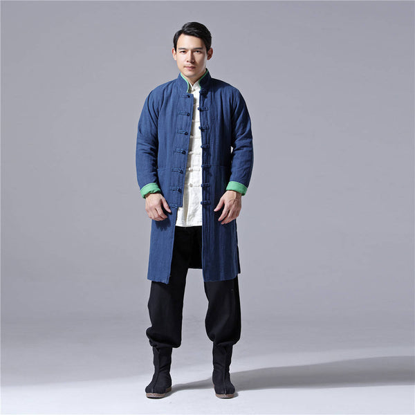 Men Chinese Traditional Style KungFu TaiChi Hanfu Linen and Cotton Tunic (Inside With Velvet)