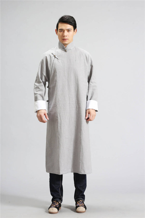 Men Tranditional Chinese KungFu Style Tunic Type Linen and Cotton Coat