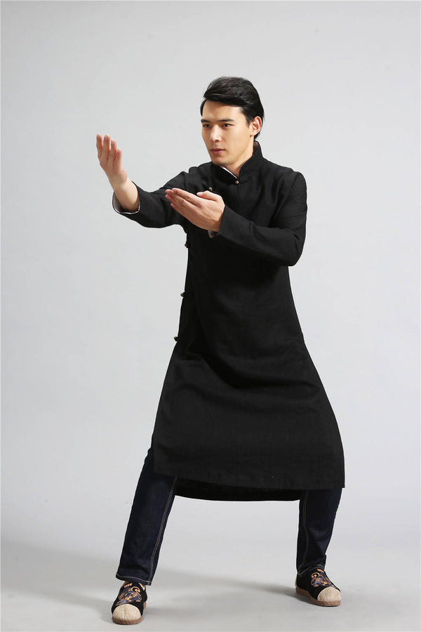 Men Tranditional Chinese KungFu Style Tunic Type Linen and Cotton Coat
