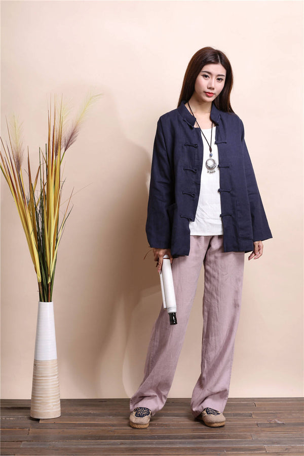 Women Chinese Traditional Style Linen and Cotton KungFu TaiChi HanFu Top