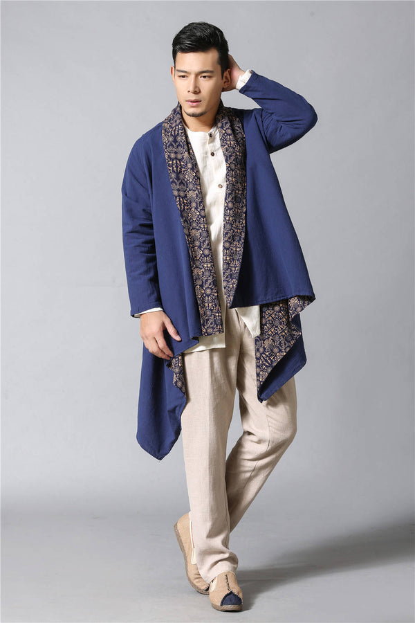 Men Eastern Style Double-sided Linen and Cotton Shrugs Ponchos