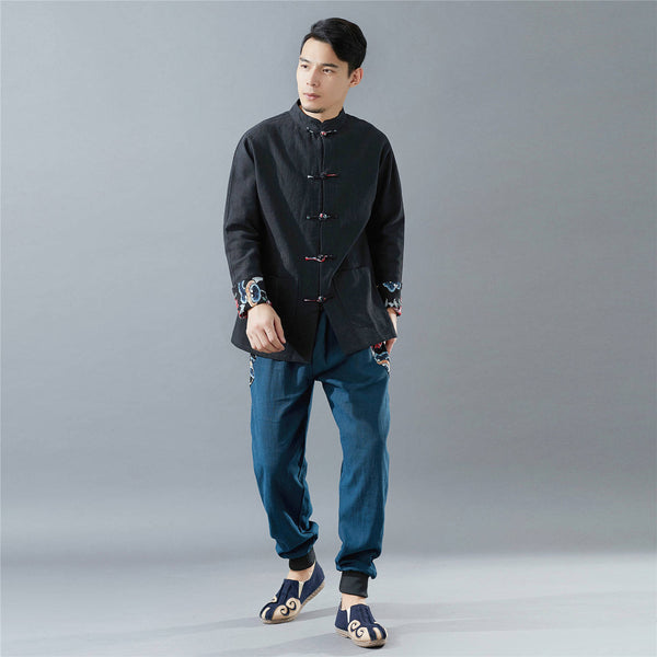 Men Hanfu Style Linen Tops – Tai Chi Style Hangfu Kungfu Zen Style Men's Linen Top