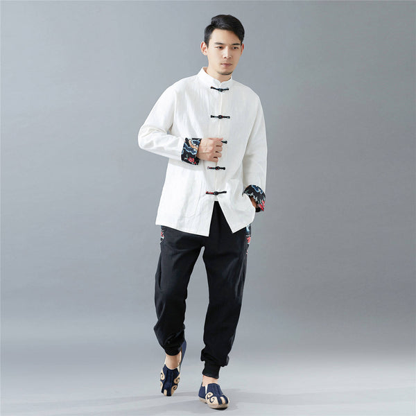 Men Hanfu Style Linen Tops – Tai Chi Style Hangfu Kungfu Zen Style Men's Linen Top