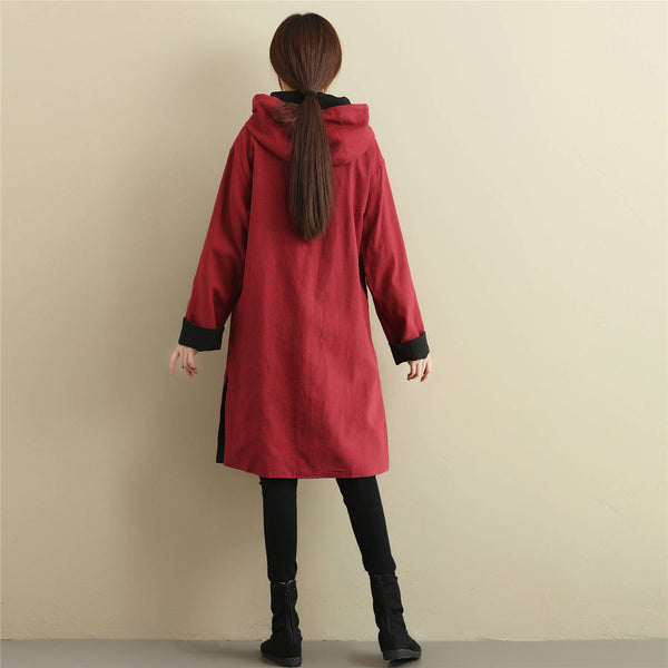 Women Simple Pure Color Double-sided Linen and Cotton Coat Hoodie