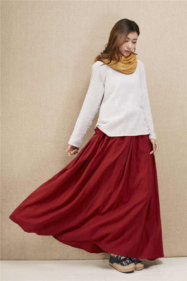 Women New Style Loose Linen and Cotton Ankle Length Skirt