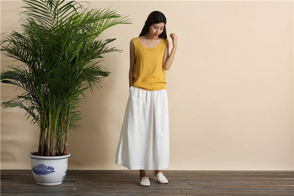 Women Retro Pure color Linen and Cotton Ankle Length Bud Skirt
