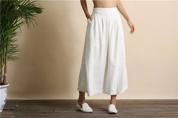 Women Retro Pure color Linen and Cotton Ankle Length Bud Skirt
