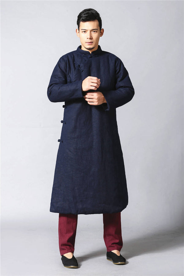 Men Chinese KungFu Style Quilted Linen and Cotton Coat