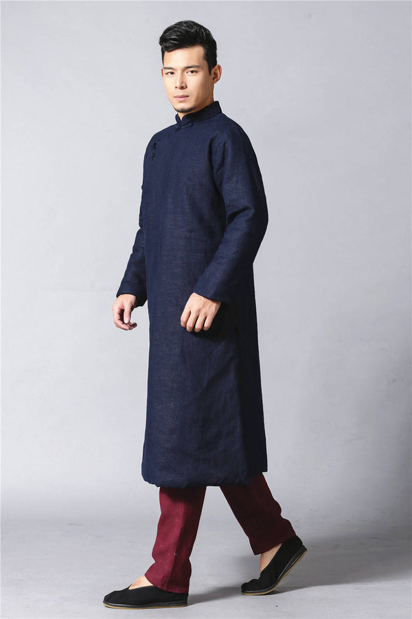 Men Chinese KungFu Style Quilted Linen and Cotton Coat