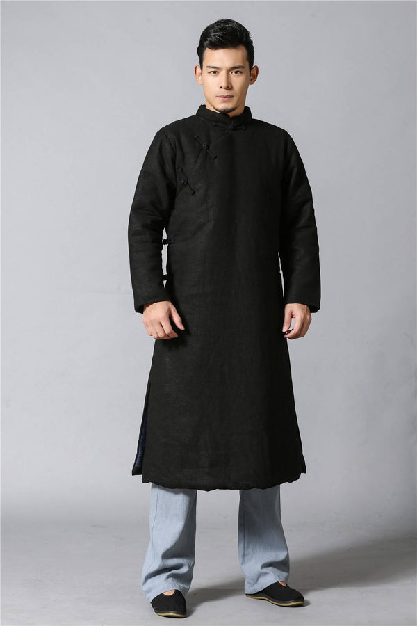 Men Chinese KungFu Style Quilted Linen and Cotton Coat
