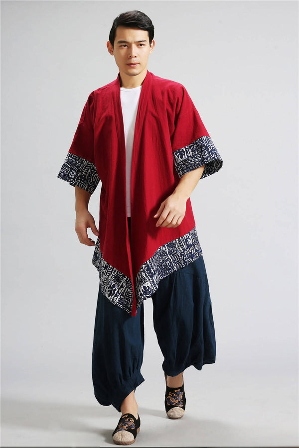 Men Retro Style Thin Linen and Cotton Shrugs Ponchos