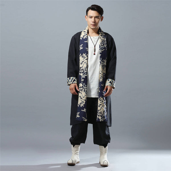 Men Eastern Style Linen and Cotton Shrugs Ponchos (Dragon Printed)