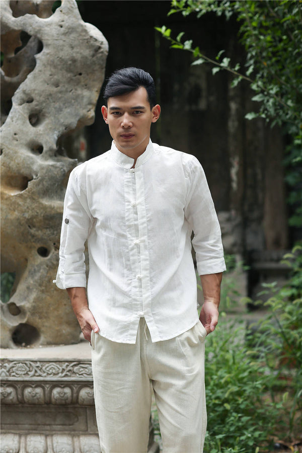 Men Retro Style Hanfu Linen and Cotton Shirts Tops
