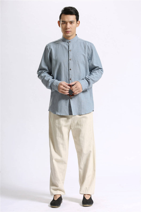 Men Hanfu Style Linen and Cotton Shirt Top